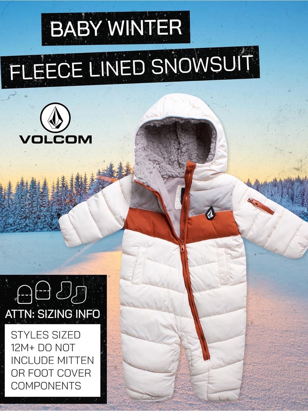 Volcom Boys Baby Snowsuit, Fleece-Lined Insulated Pram with Sherpa Hood